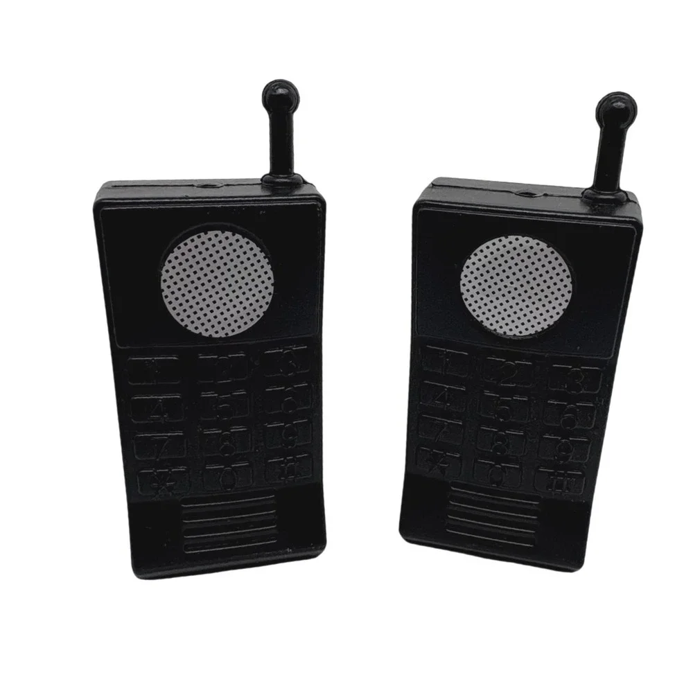2 Miniature Walkie Talkie Toy Set Black Plastic Action Figure Prop Spy *pretend